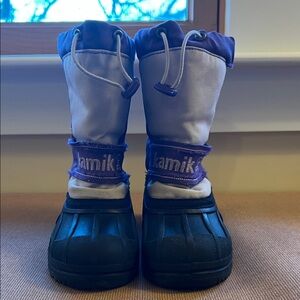 Kamik Kids Purple and White Snow Boots with Black Soles